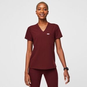 Figs Women's V-Neck Top in Burgundy